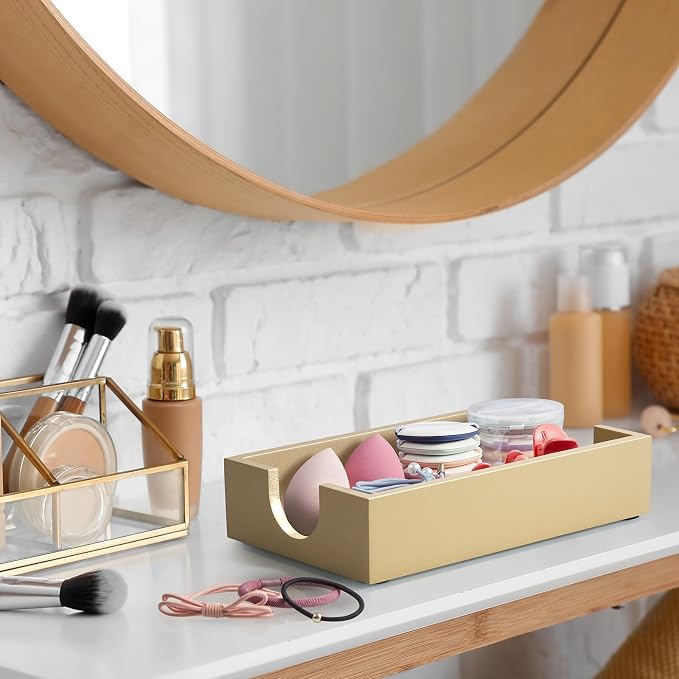 Gold Napkin Holder for Bathroom, Wooden Guest Towel Holder Tray for Bathroom, Disposable Paper Hand Towel Holder for Bathroom Accessories, Dinner Napkin Holder for Kitchen Table Party