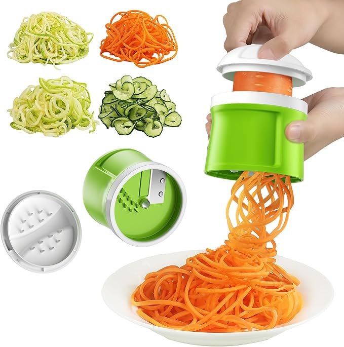 Safe Mandoline Slicer for Kitchen, 6 in 1 Vegetable Chopper, Zucchini Spiralizer，French Fry Cutter For Potatoes, Potato Slicer,Food Chopper,Adjustable Thickness 0.1-8 mm, With Peeler (BLACK+green)