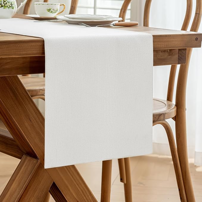 Laolitou White Table Runners 72 Inches Long, Burlap Linen Texture Farmhouse Boho Table Runner, Rustic Dining Table Decor Long (13x72 Inches, White)