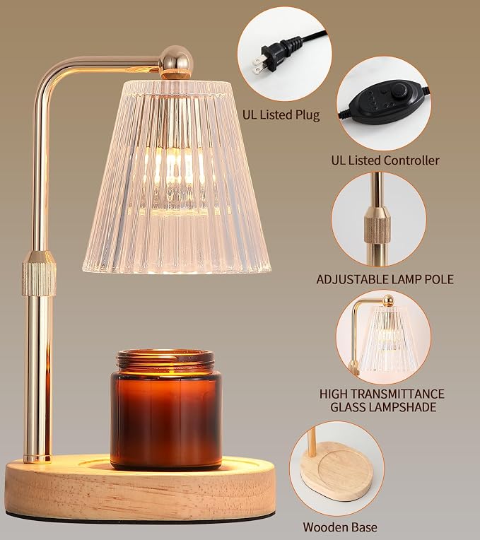 Gold Candle Warmer Lamp with Timer,Candle Warmer Lamp for Jar Candles Dimmable,Mother's Day Birthday Christmas for Mom Wife Gife,Home Decor Lamp,with 2 Bulbs