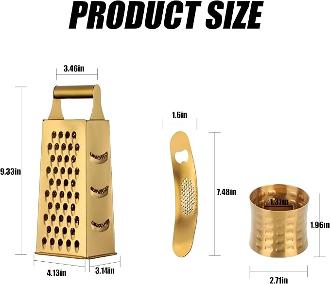 Box Grater 4pcs Set - Gold Color with Container, Stainless Steel Garlic Press、Corn Peeler & Peelers for Fruits, Vegetables,box cheese grater stainless steel