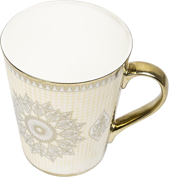 Femora Handcrafted Ceramic Coffee Mugs Indian Golden Disign Set of 2 (11 oz), Cappuccino Cups, Coffee Cups, British Coffee Cups, Porcelain Tea Set, Latte Cups, Espresso Mug.