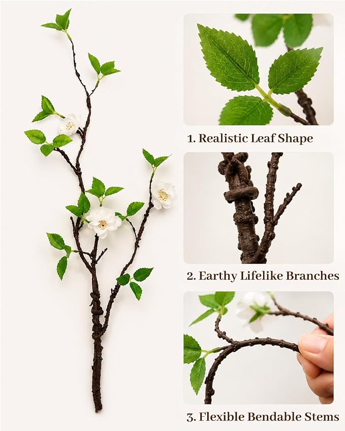 22'' Budded Faux Stem with Vase, 1pcs Artificial Greenery Plant for Centerpiece Table Decorations, Fake Branches in Vase for Farmhouse Living Room Bathroom Office Kitchen Decor - Black