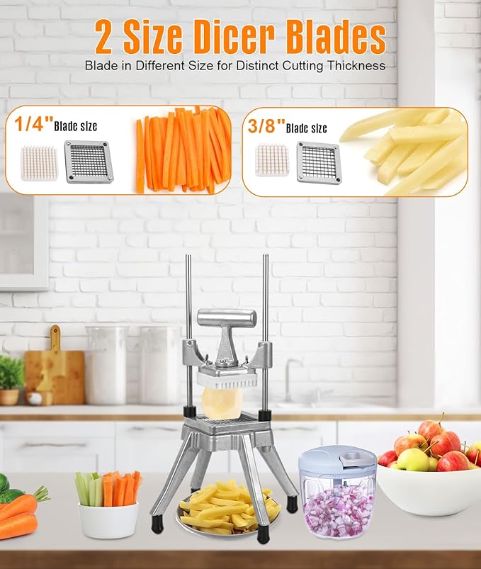 Commercial Vegetable Fruit Chopper 1/4″&3/8″ Blade Heavy Duty Professional Food Dicer Kattex French Fry Cutter Onion Slicer Stainless Steel for Tomato Peppers Potato