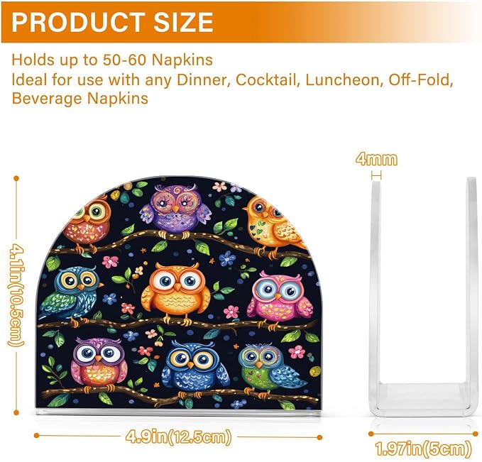 Napkin Holder Acrylic Napkin Holder for Table Kitchen Party Restaurant U Shaped Upright Napkin Dispenser Organizer Vibrant Owls Branches Flowers Spring