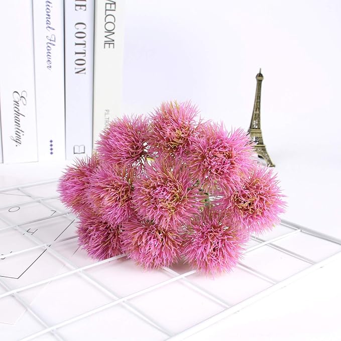 CATTREE Artificial Dandelion Flowers, Plastic Plants Shrubs Bushes Fake Grass Wedding Indoor Outdoor Home Garden Verandah Centerpieces Arrangements Party Decoration Planting Filler - Pink 10 Pcs