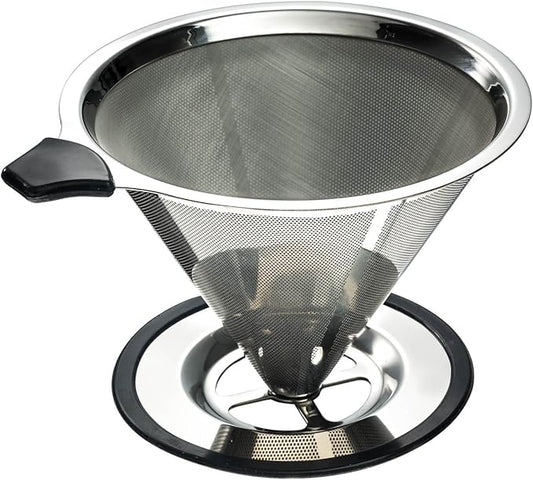 Clever Pour Over Coffee Dripper With Cup Stand (Size #4) - Paperless and Reusable - Ultra Fine Micro Mesh Filter - Perfect for Manual Brewing - BONUS: Coffee Scooping Spoon + Cleaning Brush.