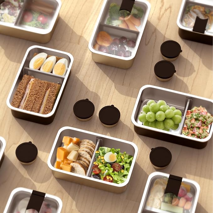 Bakpoco Stainless Steel Bento Lunch Box, 42oz Leak-Proof Metal Lunch Box Containers, Microwave-Safe, with Adjustable Divider, Convenient Lunchbox for Work, Travel