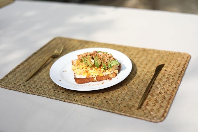 Natural Woven Rattan Rectangular Placemats Seagrass Place Mats for Dining Table (Set of 6, 18x12inches)