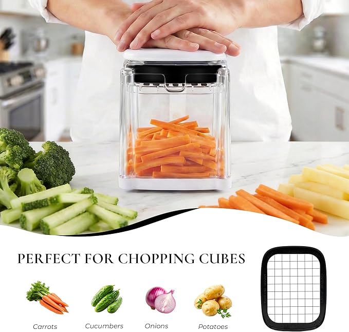 2-in-1 French Fry Cutter Potato Slicer with Container Manual Vegetable Chopper with 2 Blades Potato Cutter for Fries Apple Slicer