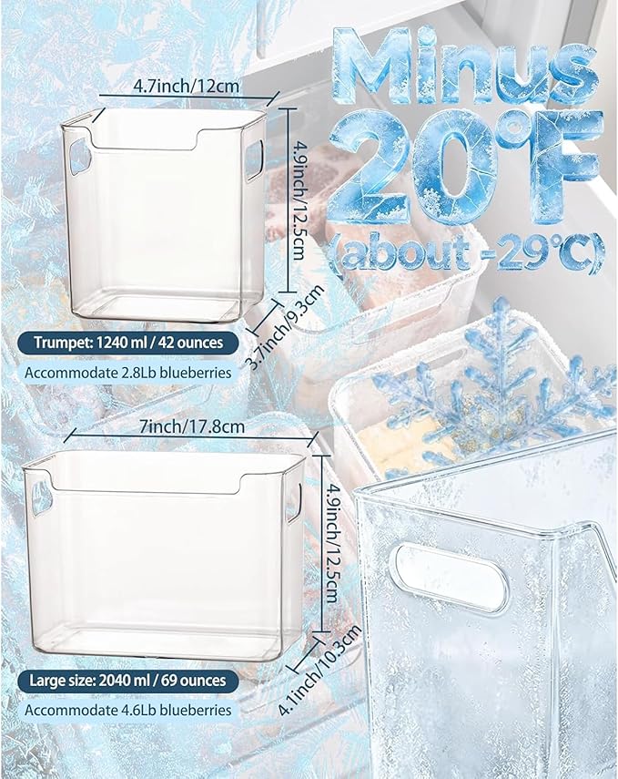 Transparent Freezer Storage Bins, 2/4/6 Pack Clear Plastic Bins, Ice Box for Freezer, Stackable Kitchen Cabinet Organizer for Frozen Food, Meat & Veggies (L,4PCS)