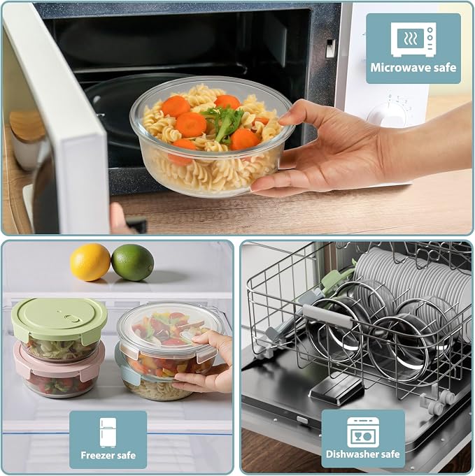 30oz Glass Meal Prep Containers with Lids, Airtight 3.75 Cup Food Storage Containers Set, Heat-Resistant BPA-Free Glass Containers for Soup Leftover, Microwave, Dishwasher, and Freezer Safe (4 Packs)