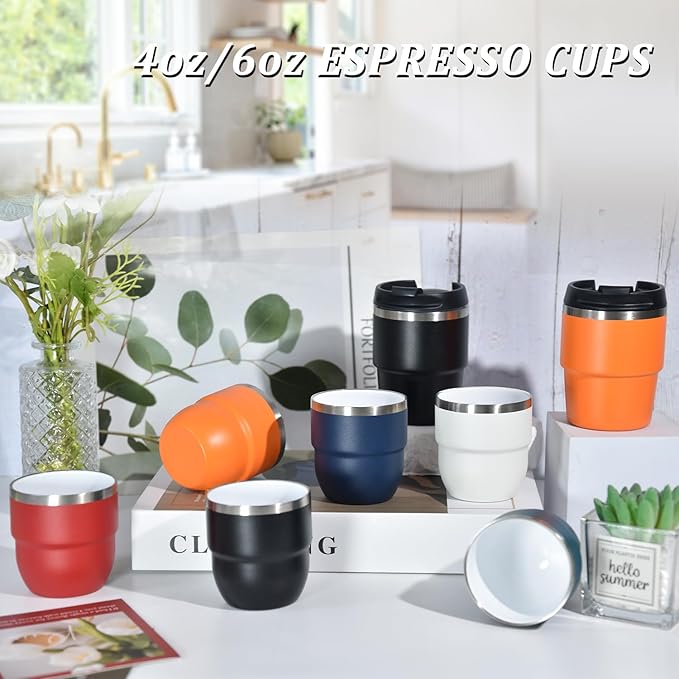 CHLJAR 4oz Espresso Cups, Insulated Espresso Cups Set of 2, Expresso Shots Cup, Stainless Steel Shot Glasses for Coffee, Portable Espresso Travel Mug for Camping