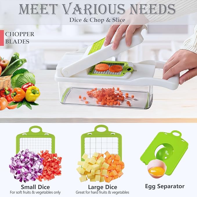 Dewpeton Pro-Series 16-in-1 Mandoline Slicer & Spiralizer, Veggie Chopper with Container for Onion Salad & More
