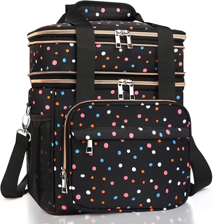 GLENKEY Tactical Lunch Box Cooler Bag - Expandable Insulated Lunch Bag for Men Women - Large Lunchbox for Adults Work Shifts Outdoor Trips Polka Dots 16L