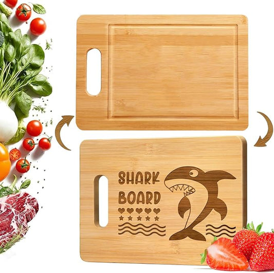 Bamboo Cutting Board for Kitchen, Heavy Duty Wood Shark Charcuterie Boards with Juice Groove, 100% Organic Bamboo, Pre Oiled, 11"