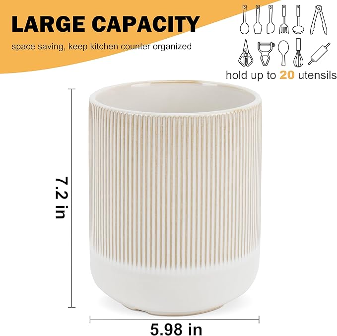 RedCall Kitchen Utensils Holder Large,Ceramic Utensil Organizer for Countertop,Morden Utensil Crock for Spoon Spatula,Home Kitchen Decor (Light Coffee)