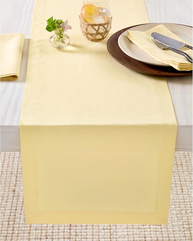 Solino Home Linen Table Runner 108 Inches Long - 100% Pure Linen Golden Straw Dining Table Runner 14 x 108 Inch for Spring, Summer - Fete