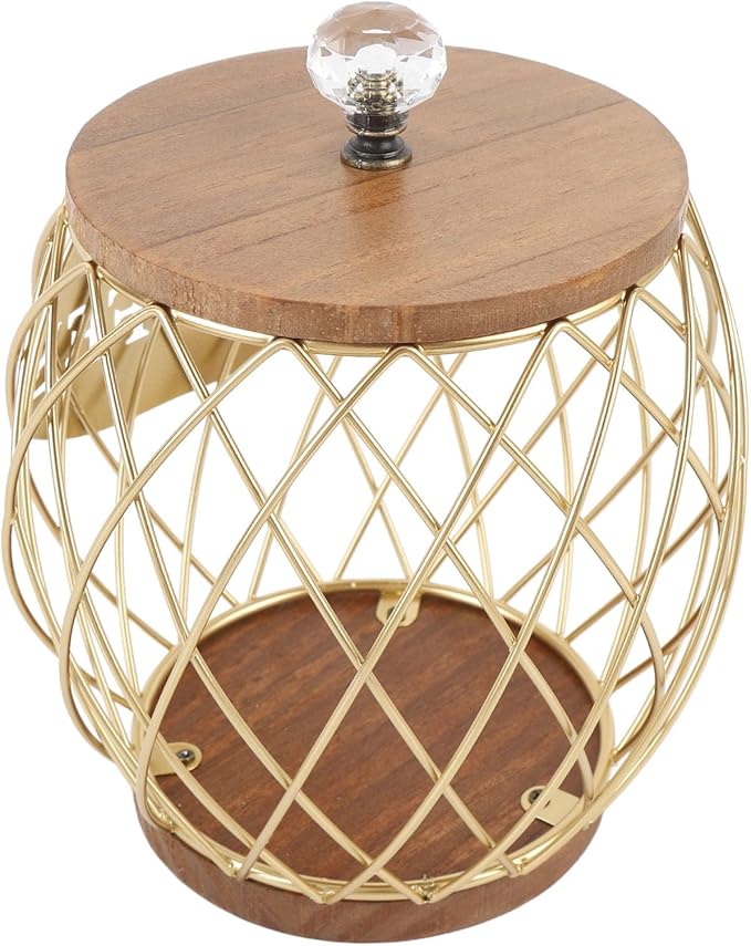 EVGATSAUTO Large Capacity Coffee Capsule Organizer Iron Pod Holder with Wood Base K Cup Storage Coffee Pods Basket with Lid for Kitchen Cafe Bar Coffee Bar Accessories