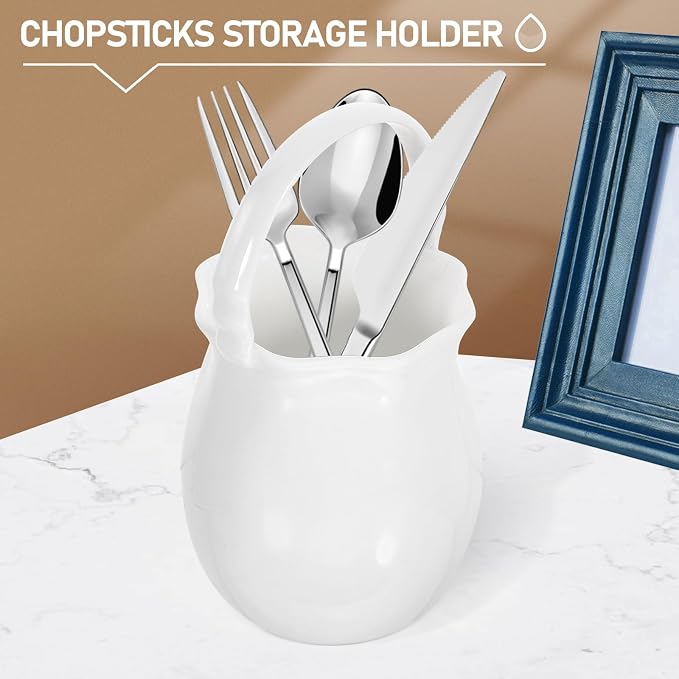 PRETYZOOM Elegant Ceramic Chopstick Holder Multi-functional Cutlery Organizer for Kitchen Storage Compact Utensil Canister for Forks Spoons and Chopsticks