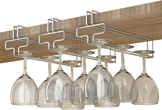 Wine Glass Rack Under Cabinet, Wine Glass Holder Hanging Under Shelf, Stemware Storage Hanger Organizer for Kitchen Bar(3 Pack)