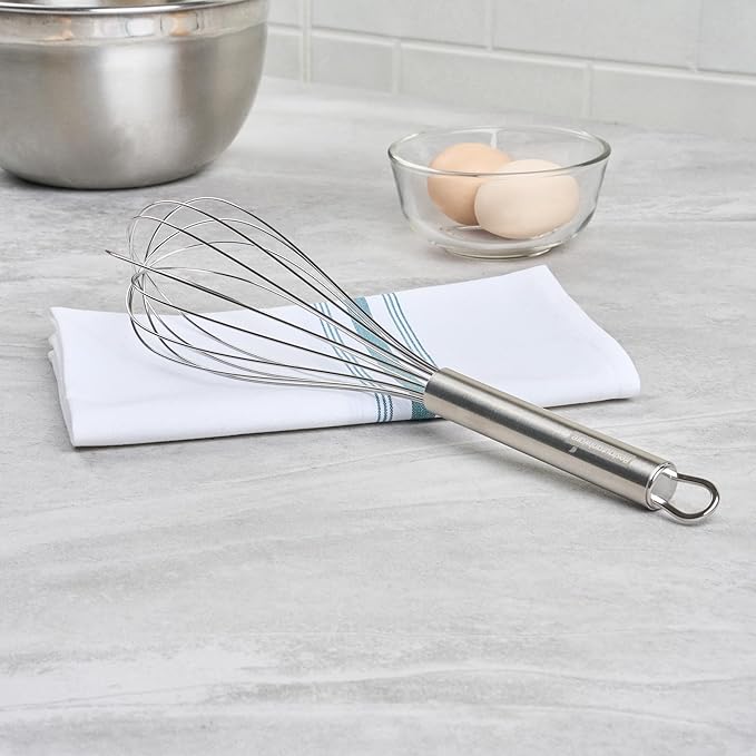 Restaurantware 12 in Stainless Steel Wire Whisk - German Standard Kitchen Balloon Whisk with Ergonomic Handle, Dishwasher Safe - Durable French Whisk for Cooking, Mixing Thick Batter and Sauce