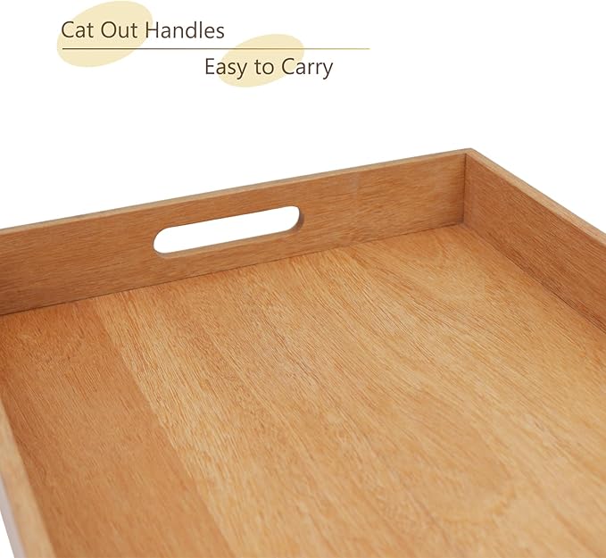 22 x 14 Inches Large Rectangle Teak Wood Ottoman Tray with Handles, Serve Tea, Coffee, Classic Wooden Decorative Serving Tray
