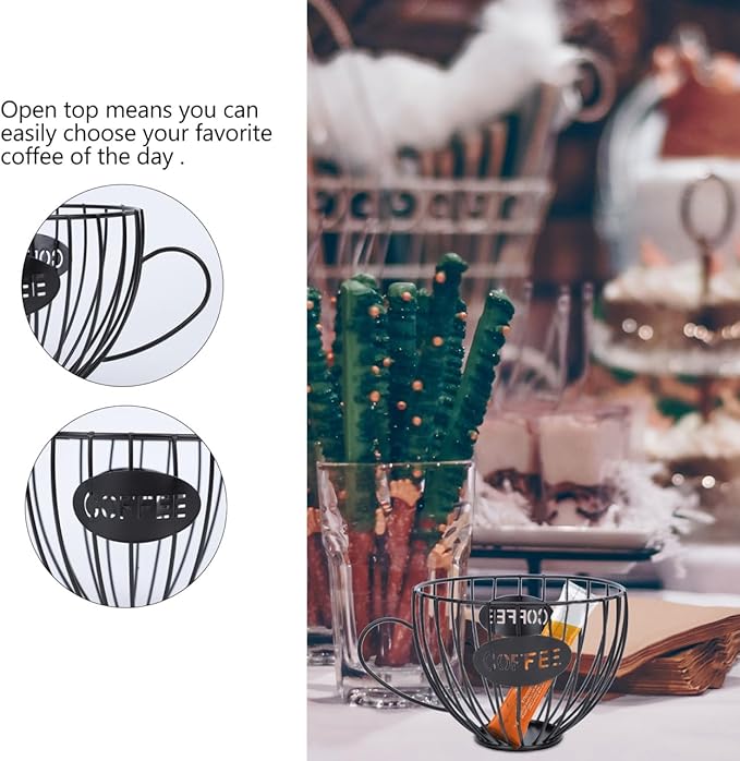Cabilock 7.67X6.10X4.52 Inch Wrought Iron Fruit Storage Basket Cup Shaped Metal Snack Organizer with Handles for Kitchen Home and Restaurant