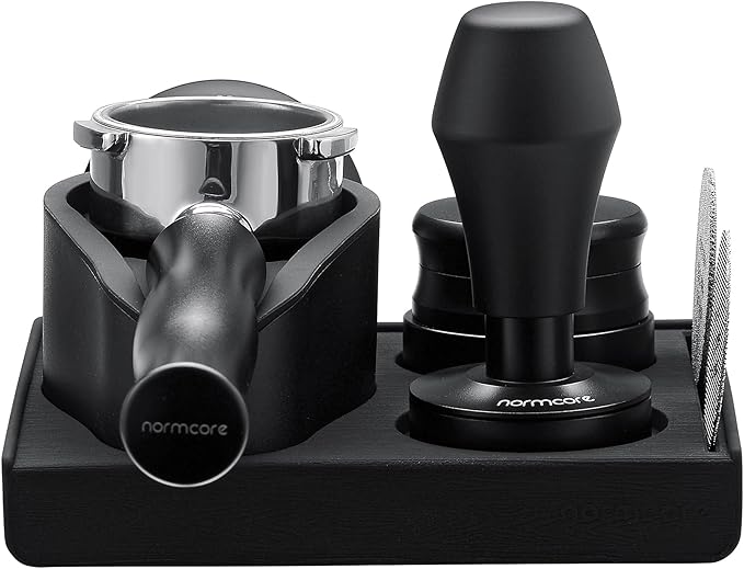 Normcore Espresso 58mm Portafilter Tamping Station, Compact Tamping Station, Barista Corner Tamping Mat With Portafilter Stand, Coffee Tamper Holder Pad, Black