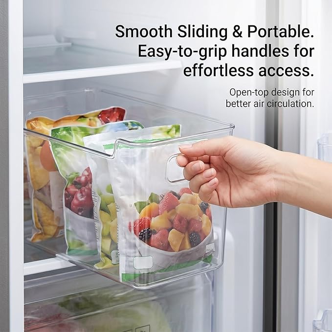 Thickened Crystal Clear Freezer Storage Bins, Multipurpose Freezers Handles Storages Bins, Stackable Deep Crystal Freezer Storage Cold Easy To Clean For Every Room(2S Clear+2S Green)