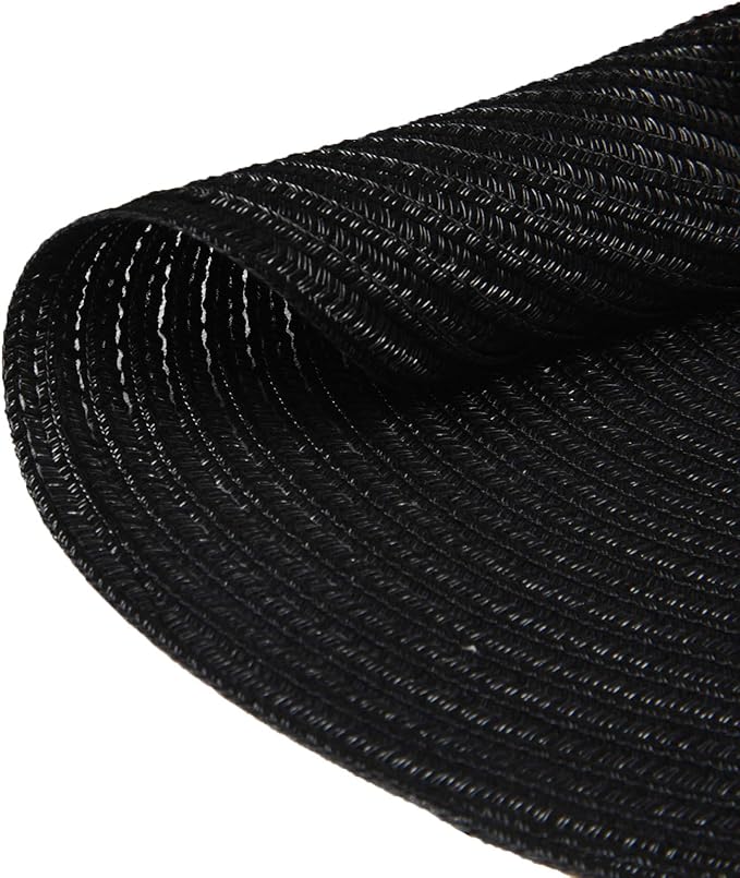 Topotdor 14 Inch Round Placemats Heat-Resistant Stain Resistant Anti-Skid Washable Polyproplene Table Mats Placemats (Black, Set of 6)