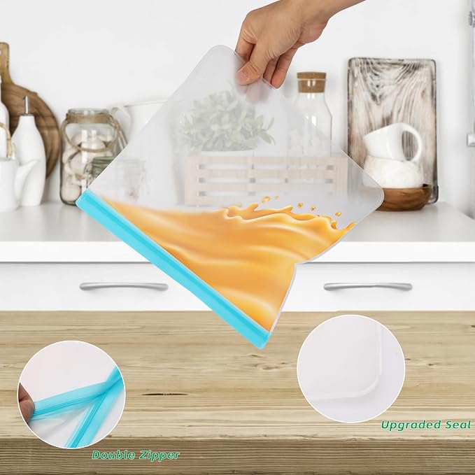 10 Pack Leakproof Reusable Freezer Bags, BPA Free Food Storage Bags, Salad Fruit, Vegetables, Traval, Home Organization Dishwasher Safe - 3 Gallon 3 Snack 4 Sandwich Bags