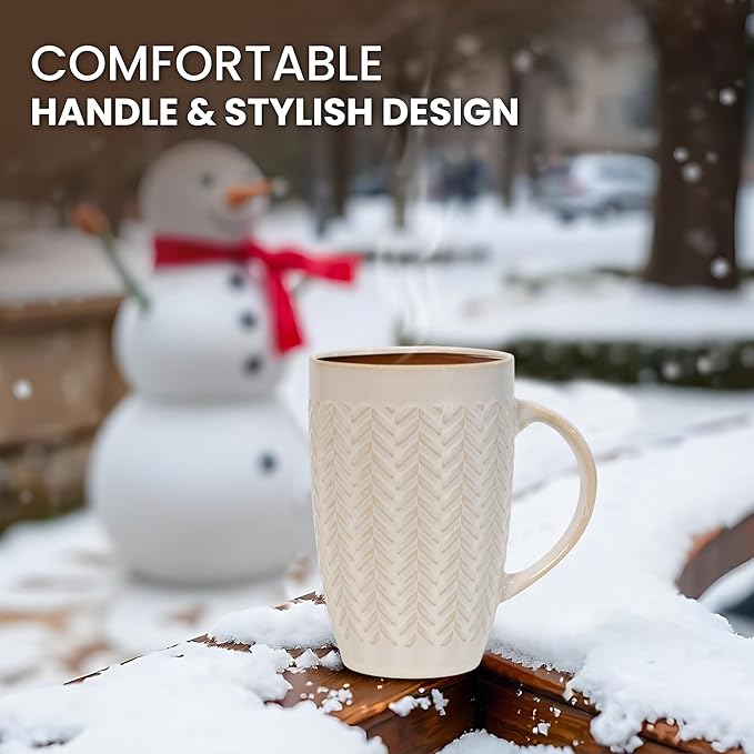 House Beautiful Versatile Classic Stoneware Mug Set – 22 oz, Set of 4 (Linen Hues)