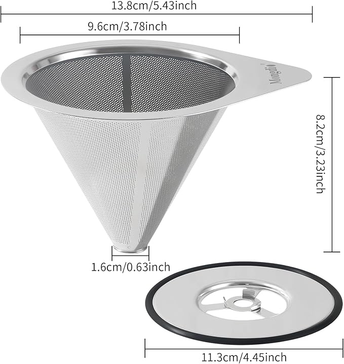 Mongdio Pour Over Coffee Dripper, Stainless Steel Coffee Dripper, Reusable Metal Coffee Filter, Double Mesh Design of Pour Over Coffee Maker with Removable Base, 1-2 Cups