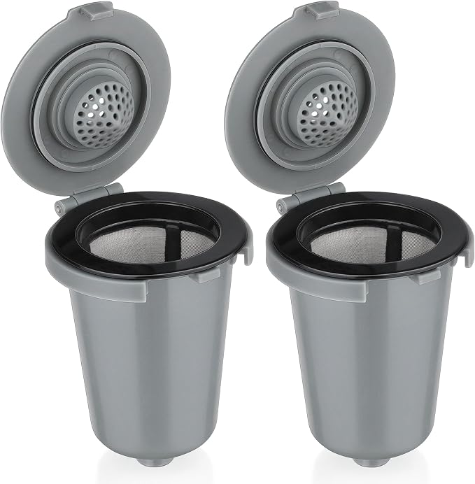 Newly upgraded Reusable Filter Cup for Cuisinart, Compatible with Cuisinart #SS-RFC HomeBarista Reusable Filter Cup, Light Gray (2 Pack)