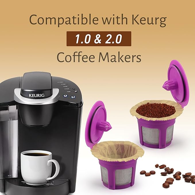 Irmidi 100 Count Natural Disposable Paper Coffee Filters with 2 Reusable K Cups Compatible with Keurig Brewers Single Serve 1.0 and 2.0