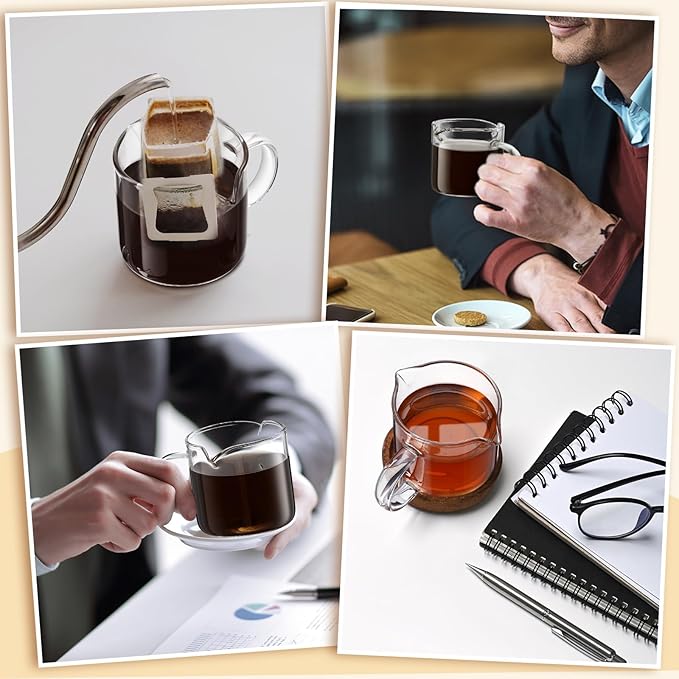 Patelai Espresso Cups Set of 2, 180ml/ 6oz Coffee Cups with Double Spouts & Handle, Clear Espresso Shot Glass for Espresso Machines, Milk Frothing, and Coffee Bars Accessories