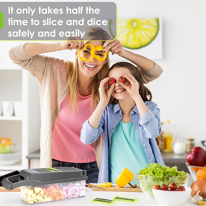 Vegetable Chopper Pro, Mandoline Slicer – 7 Stainless Steel Blades for Onion, Potato, Salad – Safe, Easy Clean & Dishwasher Safe Kitchen Gadget – Ideal for Parents, RV