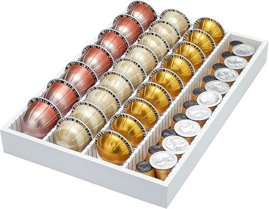 MinBoo Bamboo Coffee Pod Storage Holder Drawer Insert for Counter Compatible with Vertuoline Capsules for Kitchen, Home, Office, Coffee Station,white