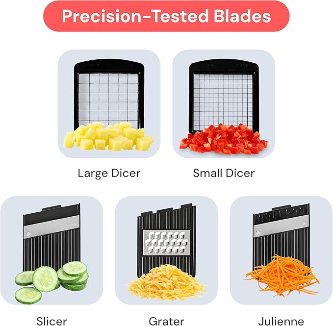Fullstar XL Vegetable Chopper & Mandoline Slicer – Vegetable, Onion, Potato, Food, Veggie & Fruit Slicer, Dicer & Spiralizer with Pull-Out Catch Tray, Kitchen Gadgets & Gifts (6 in 1, Black/White)