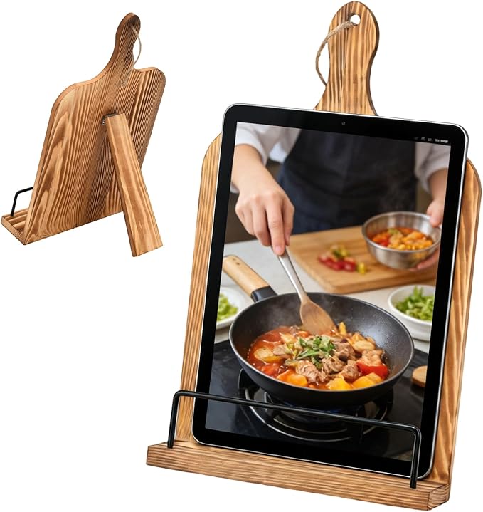 Cookbook Stand, Adjustable Recipe Book Holder Foldable Cook Book Holder for Kitchen Counter Large Wooden Stand for Cookbook Tablets iPad (Style A)