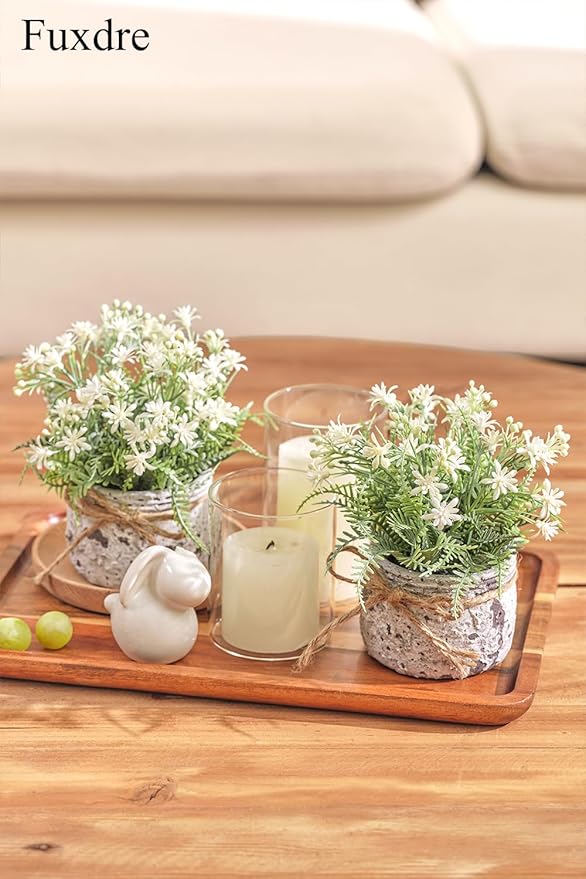 Fake Plants Small with 2 Pack, The Sunflower for Bathroom Shelf Decor, Decorative Plants for Home Living Room Office Bedroom Table Tray Shelve Farmhouse Decor Indoor(White Floral)