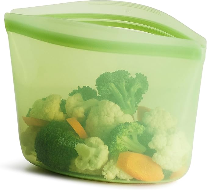 Stasher Silicone Reusable Storage Bag, 4-Cup Bowl, Reusable Freezer Bag, Microwave, Dishwasher, Oven Safe, Sous Vide, Lunch Containers, Eco Friendly, Food Storage Bags, Snack Bags, 32 oz, Green | Reusable Food Bag