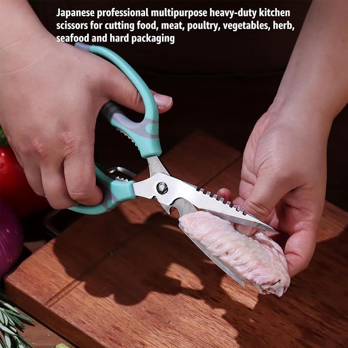 BoFuYuan Kitchen Scissors, 9-Inch Heavy Duty Multipurpose Food Cutting Shears, Detachable Dishwasher Safe, Sharp Serrated Blade, Ergonomic Non-Slip Handle for Food, Meat, Herbs, Green
