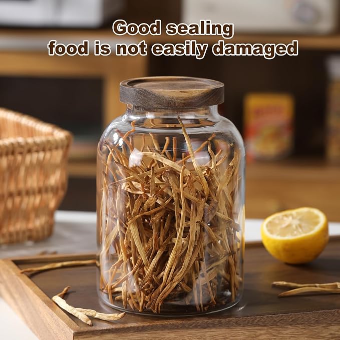 2-Pack Glass Storage Jars with Wooden Lids Single 41 fl oz/1200ml, Glass Canister Set,Airtight Containers for Kitchen Dry Goods, Coffee, Tea, Sugar,Flour ,Candy, Cookie, Pasta