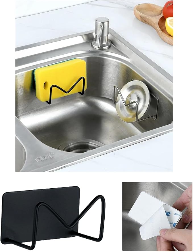 Metal Under Sink Organizer for Kitchen and Bathroom, With 3M Self Adhesive Holder, Slide Out Storage Rack, Adjustable Height, 2-Tier Easy Access Baskets, 4 Hanging Hooks
