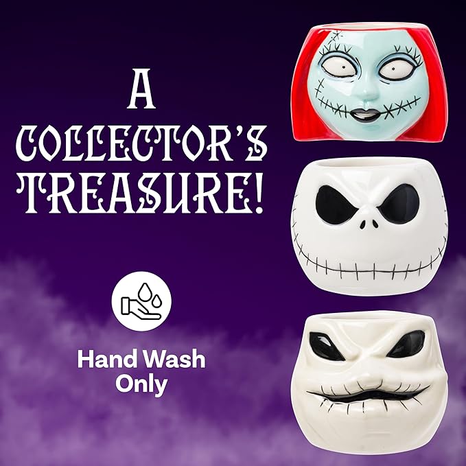 Silver Buffalo Nightmare Before Christmas Sally Oogie Faces 3pc Ceramic Sculpted Mini Cup Set in Retail Packaging