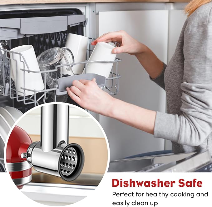 Stainless Steel Slicer Shredder Attachment for KitchenAid Stand Mixer, Cheese Grater Attachment for KitchenAid, Salad Maker, Grinding Powder, Dishwasher Safe with 4 Blades by InnoMoon