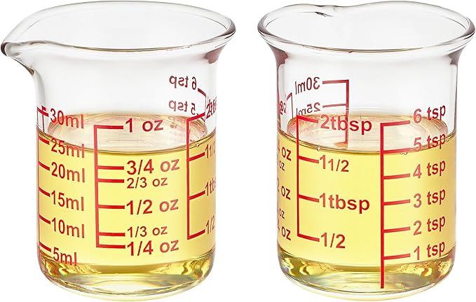 High Borosilicate Glass Measuring Cup with V-Shaped Spout, 30ml (1oz) | Pack of 2 – Precision Glass Measuring Cup for Kitchen & Bar