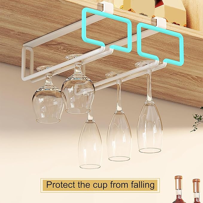 Wine Glass Holder, Hanging Wine Glass Rack Under Cabinet, Wine Glasses Rack Organizer, Wine Glass Drying Rack, Complete Your Home Bar & Kitchen Storage(White)
